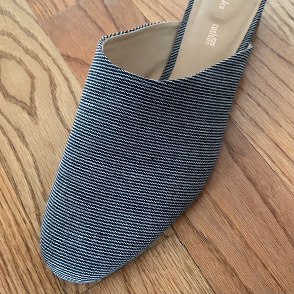Clarks Womens Pure Blush Navy Canvas US 10M Cushion Plus Mules Striped Slip On - Picture 14 of 14